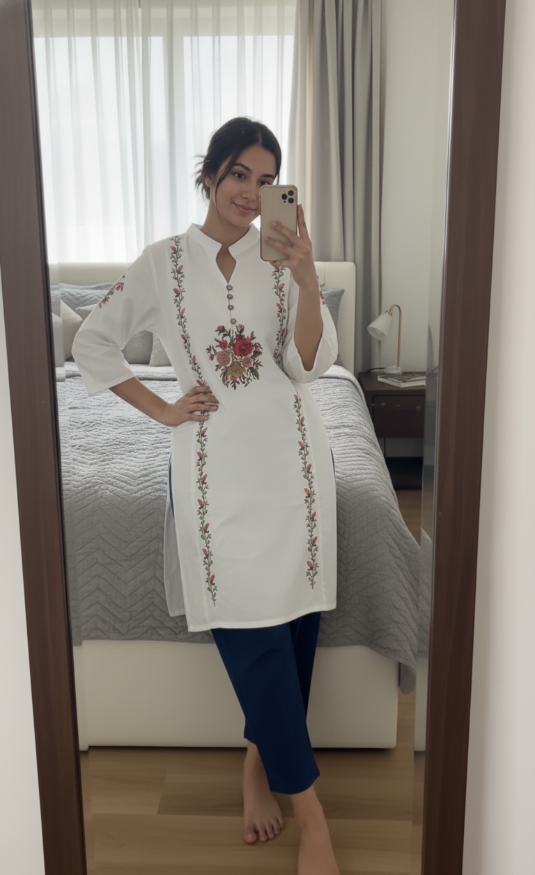 white shirt featuring exquisite floral embroidery 🌸✨D:2030