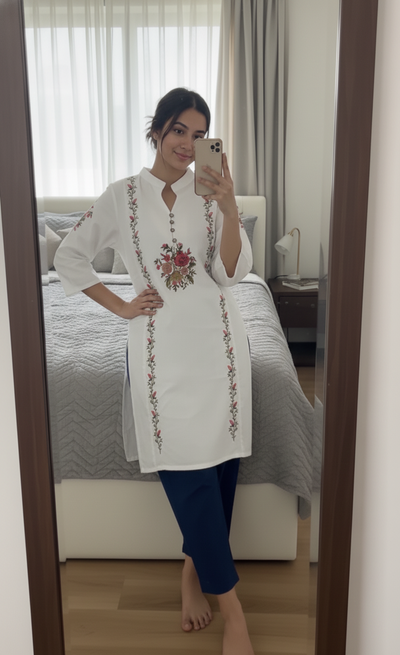 white shirt featuring exquisite floral embroidery 🌸✨D:2030