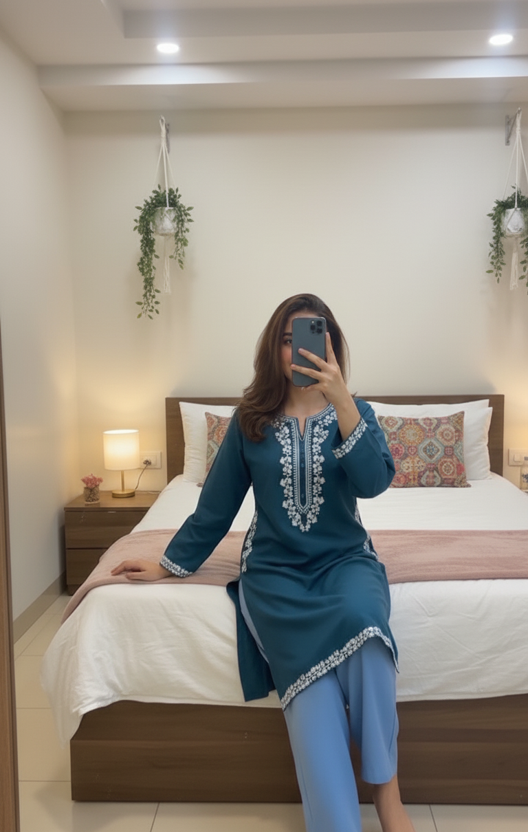 ✨ Embroidered Kurti with Blue Jeans ✨👗👖  D:2020