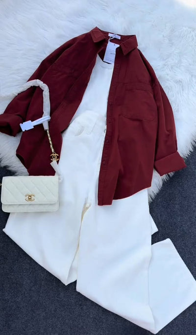 🌟 Western 3-Piece Outfit with Shirt & inner ; White Pants 🌟 D:2022