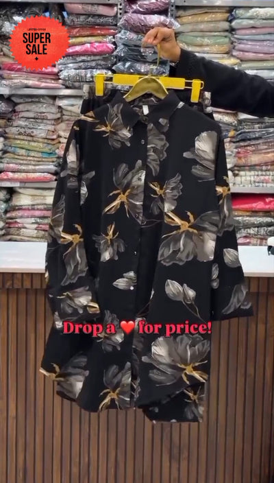 Degital Flower Printed 2Pc Dress